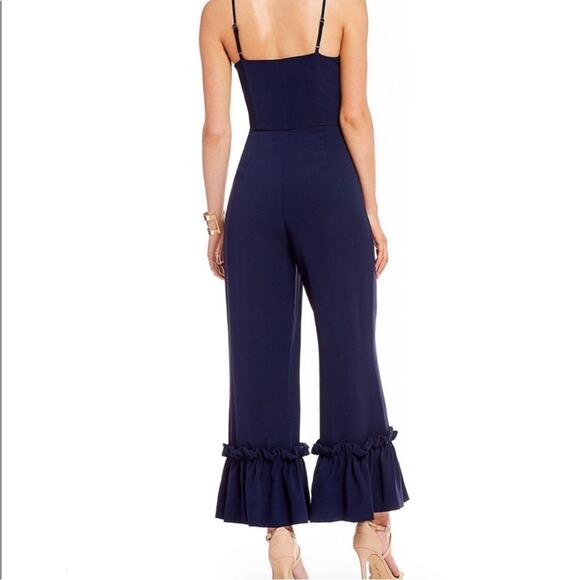 Gianni Bini Navy Blue Ruffle Hem Wide Leg Jumpsuit 0 - Picture 7 of 12